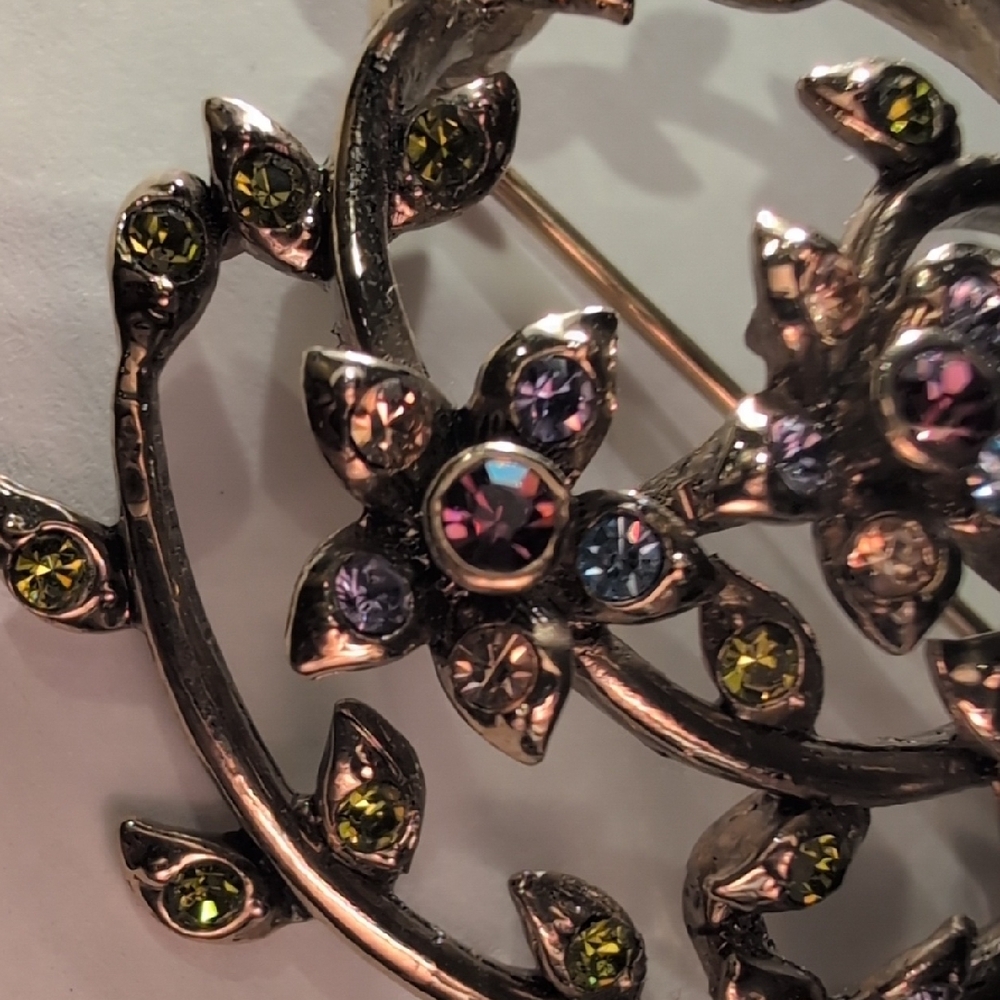 Monet Floral Brooch with Multicolor Stones Accents - Picture 5 of 8